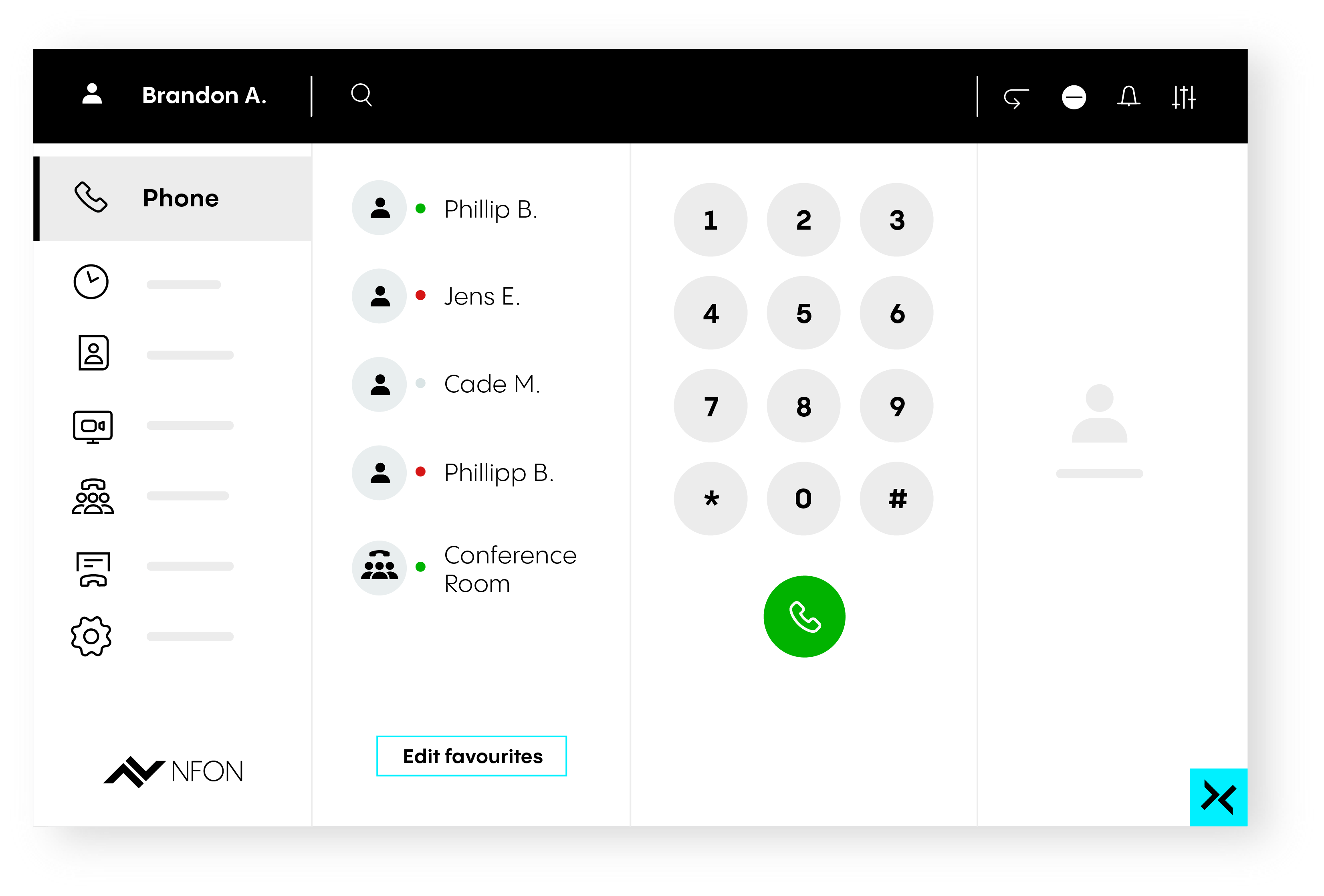 Cloudya App von NFON – Telefonie-Oberfläche